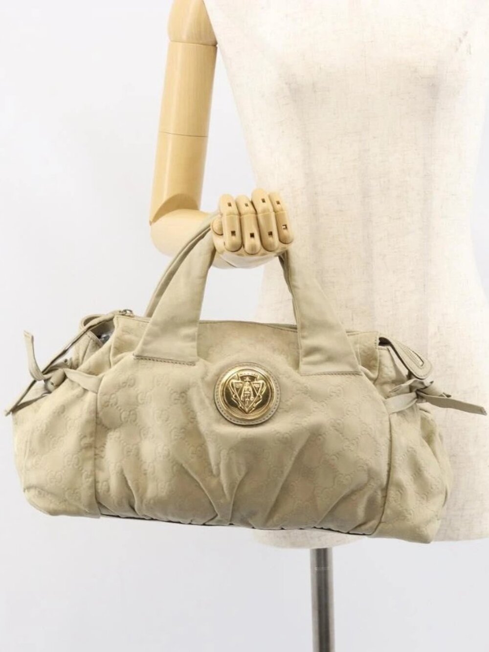 GUCCI GG Canvas Guccissima Histeria Bag Leather Ivory Gold 197020 Auth 159286 - Picture 15 of 16